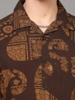 HERE&NOW Brown Ethnic Motifs Printed Cuban Collar Slim Fit Casual Shirt