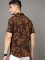 HERE&NOW Brown Ethnic Motifs Printed Cuban Collar Slim Fit Casual Shirt