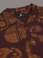 HERE&NOW Brown Ethnic Motifs Printed Cuban Collar Slim Fit Casual Shirt