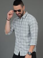 HERE&NOW Checked Spread Collar Cotton Slim Fit Casual Shirt