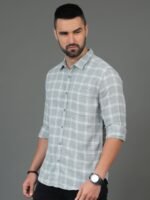 HERE&NOW Checked Spread Collar Cotton Slim Fit Casual Shirt