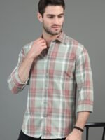 HERE&NOW Green & Rust Slim Fit Tartan Checks Casual Shirt