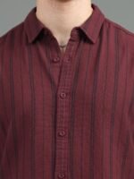 HERE&NOW Maroon Slim Fit Vertical Striped Cotton Casual Shirt