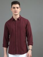 HERE&NOW Maroon Slim Fit Vertical Striped Cotton Casual Shirt