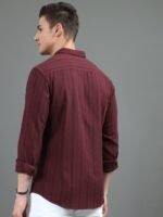 HERE&NOW Maroon Slim Fit Vertical Striped Cotton Casual Shirt