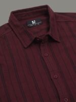 HERE&NOW Maroon Slim Fit Vertical Striped Cotton Casual Shirt