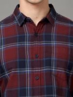 HERE&NOW Maroon Tartan Checked Slim Fit Cotton Casual Shirt