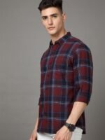 HERE&NOW Maroon Tartan Checked Slim Fit Cotton Casual Shirt