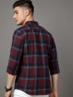 HERE&NOW Maroon Tartan Checked Slim Fit Cotton Casual Shirt