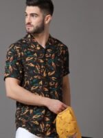 HERE&NOW Men Black Slim Fit Tropical Printed Casual Shirt