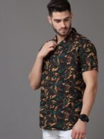 HERE&NOW Men Black Slim Fit Tropical Printed Casual Shirt