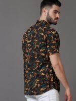 HERE&NOW Men Black Slim Fit Tropical Printed Casual Shirt