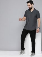 HERE&NOW Men Charcoal Slim Fit Opaque Casual Shirt