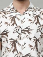 HERE&NOW Men Cream-Coloured Slim Fit Tropical Printed Casual Shirt