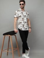 HERE&NOW Men Cream-Coloured Slim Fit Tropical Printed Casual Shirt