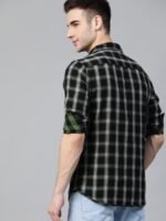 HERE&NOW Men Green & Black Pure Cotton Slim Fit Reversible Buffalo Checks Casual Shirt