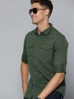 HERE&NOW Men Green Slim Fit Pure Cotton Sustainable Casual Shirt
