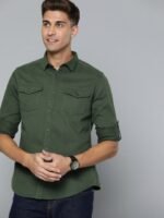 HERE&NOW Men Green Slim Fit Pure Cotton Sustainable Casual Shirt