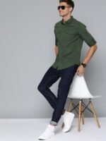 HERE&NOW Men Green Slim Fit Pure Cotton Sustainable Casual Shirt