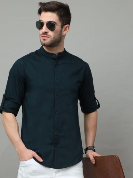 HERE&NOW Men Green Solid Regular Fit Casual Shirt