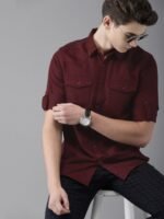 HERE&NOW Men Maroon Regular Fit Solid Casual Shirt