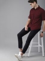 HERE&NOW Men Maroon Regular Fit Solid Casual Shirt