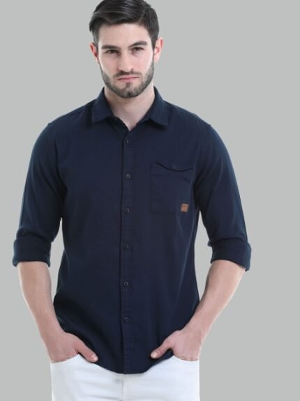 HERE&NOW Men Navy Blue Slim Fit Casual Shirt