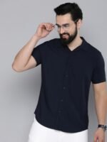 HERE&NOW Men Navy Blue Slim Fit Opaque Casual Shirt