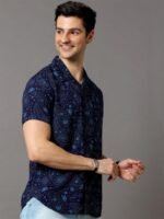 HERE&NOW Men Navy Blue Slim Fit Printed Casual Shirt