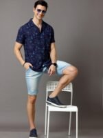 HERE&NOW Men Navy Blue Slim Fit Printed Casual Shirt