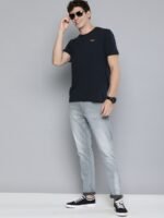 HERE&NOW Men Navy Blue Solid Round Neck T-shirt