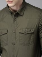 HERE&NOW Men Olive Green Slim Fit Solid Casual Shirt