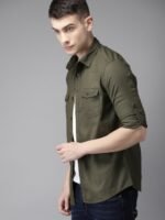 HERE&NOW Men Olive Green Slim Fit Solid Casual Shirt