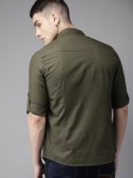 HERE&NOW Men Olive Green Slim Fit Solid Casual Shirt