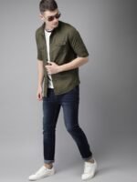 HERE&NOW Men Olive Green Slim Fit Solid Casual Shirt