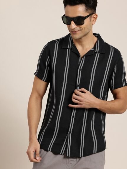 HERE&NOW Men Slim Fit Opaque Striped Casual Shirt