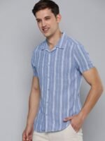 HERE&NOW Men Slim Fit Opaque Striped Cuban Collar Casual Shirt