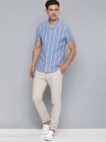 HERE&NOW Men Slim Fit Opaque Striped Cuban Collar Casual Shirt