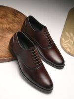 HERE&NOW Men Textured Round Toe Leather Formal Oxfords