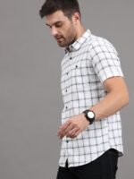 HERE&NOW Men White & Grey Slim Fit Windowpane Checked Casual Shirt