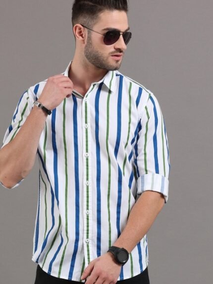 HERE&NOW Men White Slim Fit Striped Casual Shirt