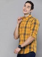 HERE&NOW Men Yellow Slim Fit Checked Sustainable Casual Shirt