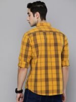 HERE&NOW Men Yellow Slim Fit Checked Sustainable Casual Shirt