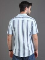 HERE&NOW Slim Fit Striped Cuban Collar Cotton Casual Shirt