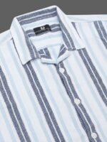 HERE&NOW Slim Fit Striped Cuban Collar Cotton Casual Shirt