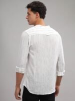 HERE&NOW Slim Fit Striped Mandarin Collar Cotton Casual Shirt