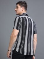 HERE&NOW Slim Fit Vertical Striped Cuban Collar Casual Shirt