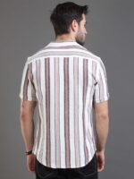 HERE&NOW Slim Fit Vertical Striped Cuban Collar Cotton Casual Shirt