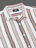 HERE&NOW Slim Fit Vertical Striped Cuban Collar Cotton Casual Shirt