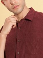 HERE&NOW Spread Collar Slim Fit Corduroy Casual Shirt